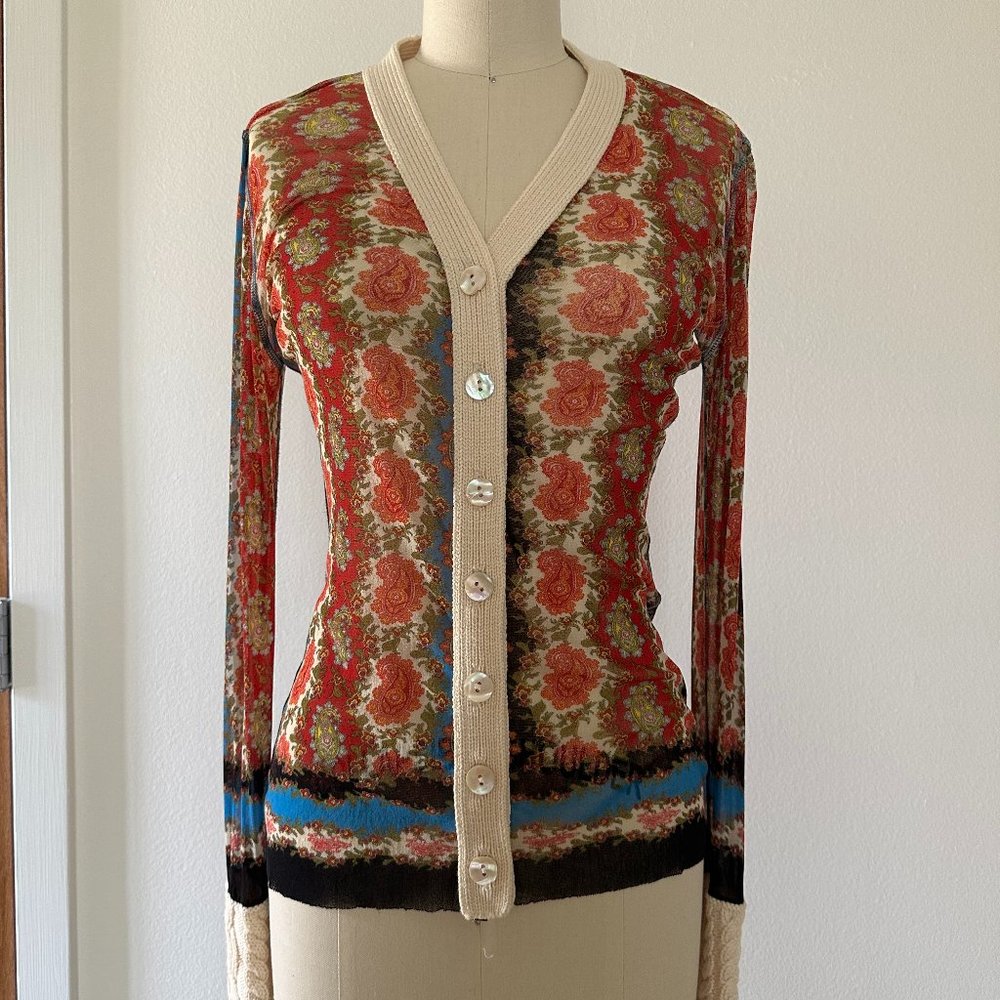 Vintage Jean Paul Gaultier Mesh and Wool Printed Cardigan, Size Small